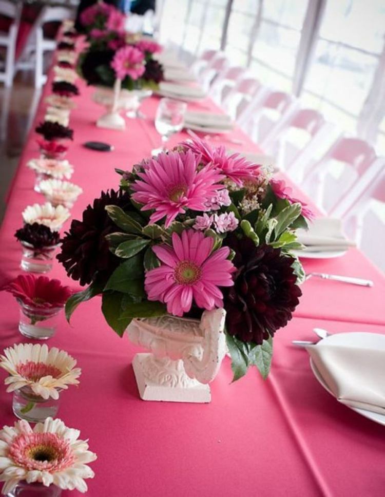 pink tablecloth table