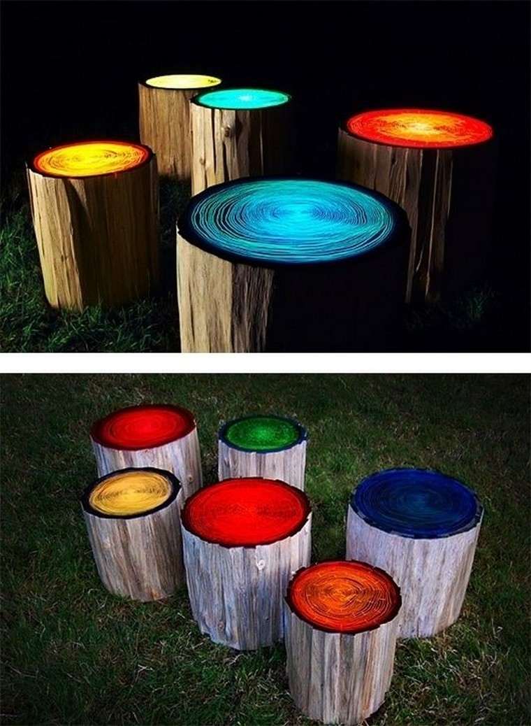 deco idea cheap outdoor trunks d'arbre peinture phosphorescente