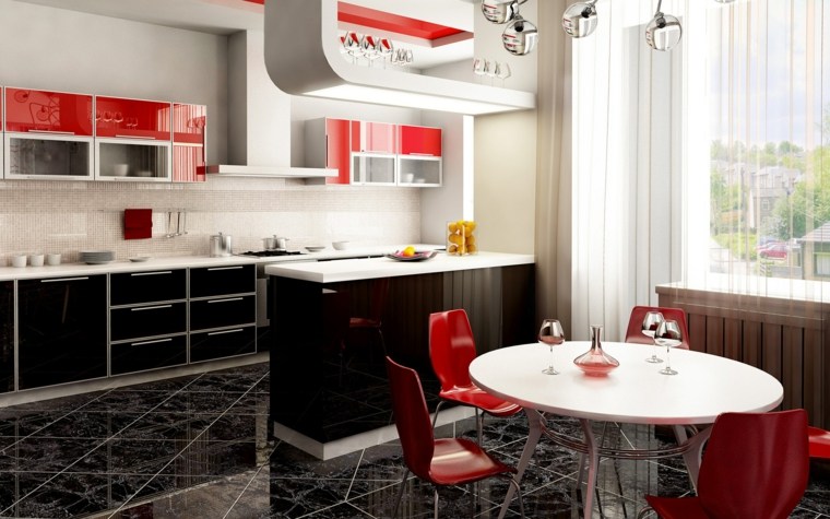 red black kitchen wallpaper white red dining table red chair