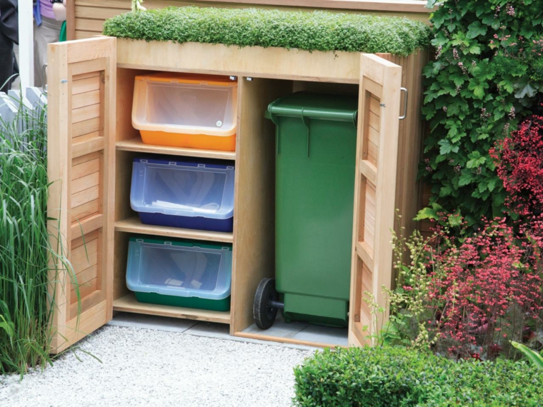 garden idea storage trash outdoor garden wood plants