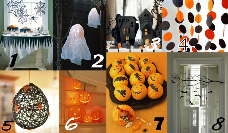 DIY Halloween Garland Idea Lerret'araignée table citrouilles bougies 