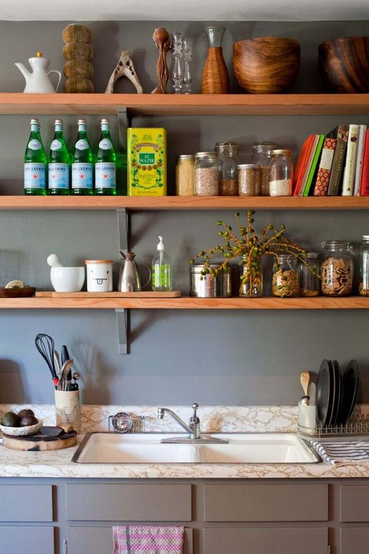 kitchen wood deco shelves idea plan work marble deco space kitchen