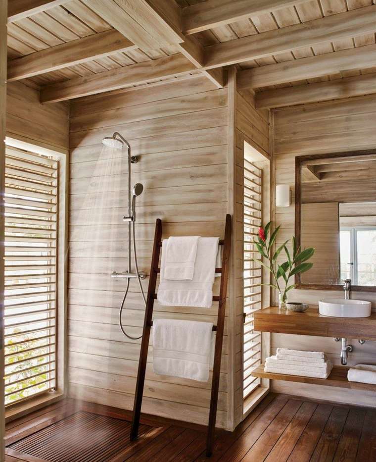 ideas bathroom wall shower wood cladding