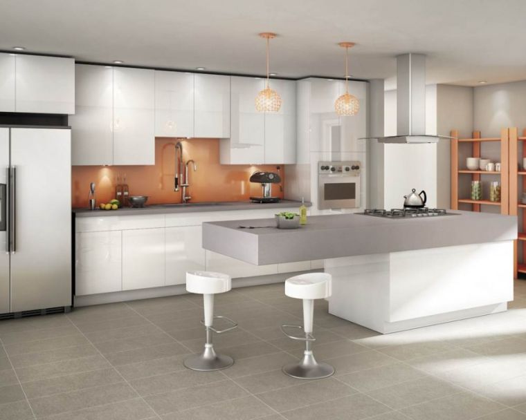 island modern kitchen worktop concrete