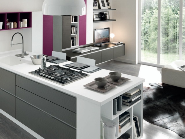 central island gray kitchen