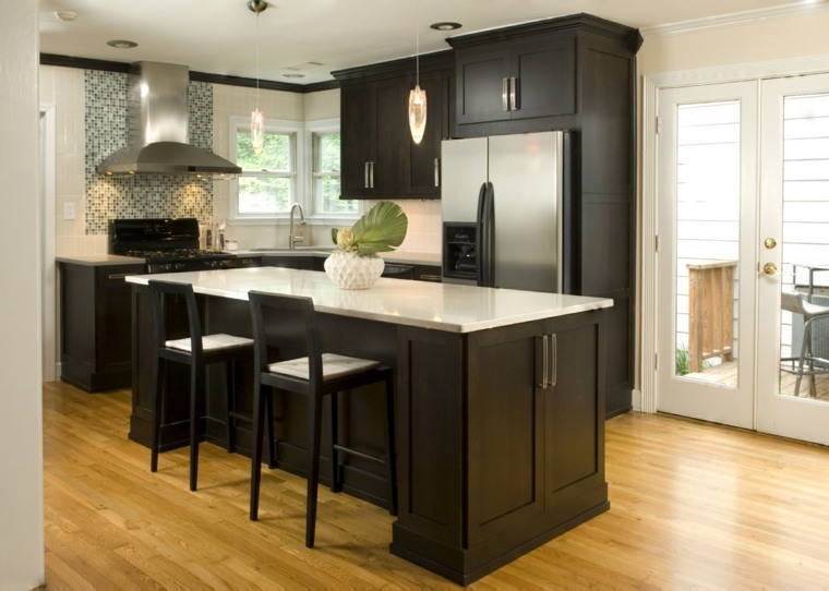 black kitchen and wood idea design central island