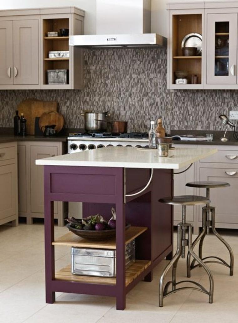 kitchen color aubergine central island white furniture