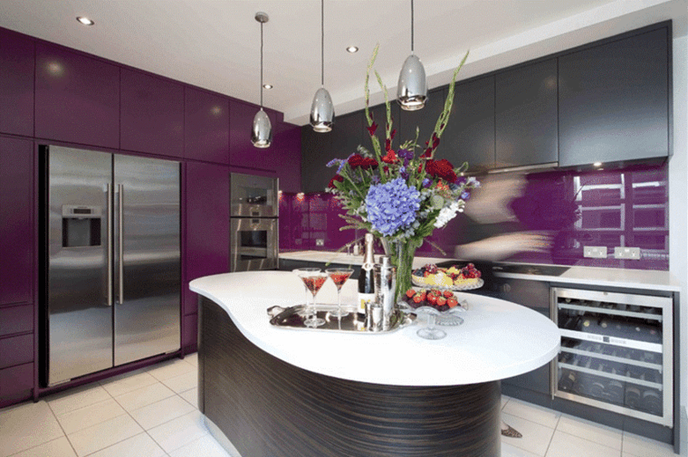 kitchen color aubergine idea island central lighting fixture