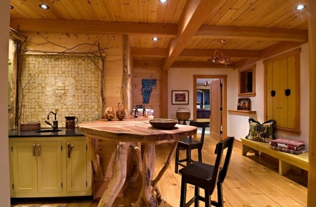 island of central kitchen rustic wood solid wood design