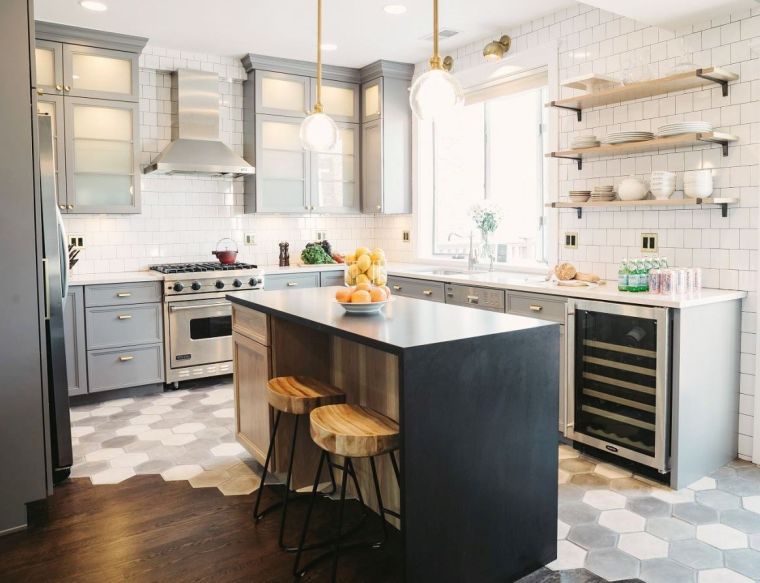 kitchen island black worktop jamb