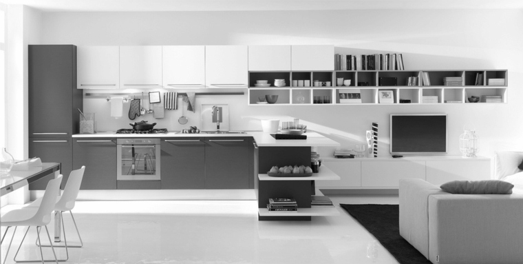 gray white kitchen central island