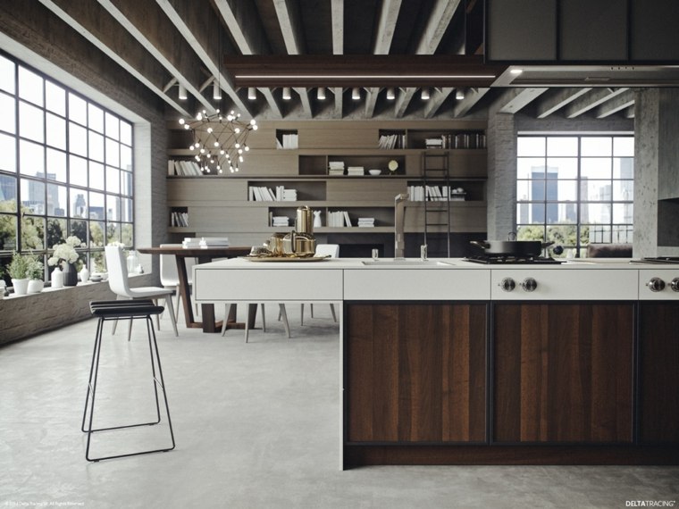 interior design kitchen island idea concrete polished stool arrange space