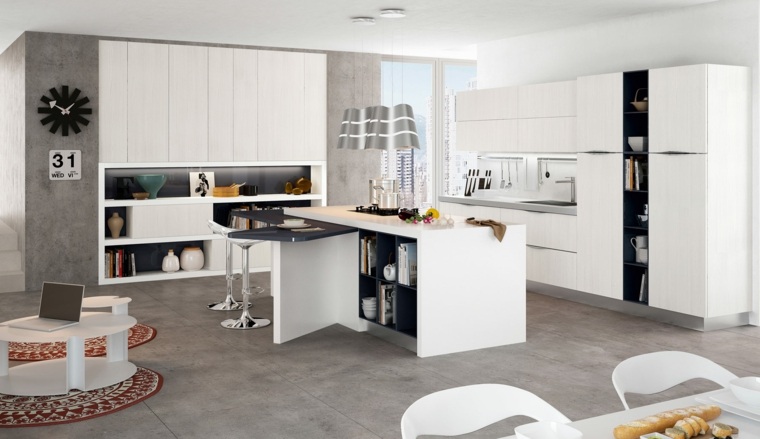 design interior kitchen idea concrete waxed flooring flooring white island fixture