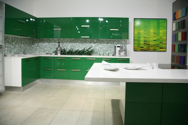 color kitchen idea green design kitchen island layout tile white floor