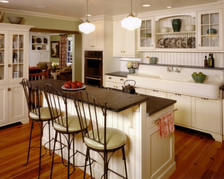 American kitchen desing idea modern stools central island fixture suspension wooden furniture