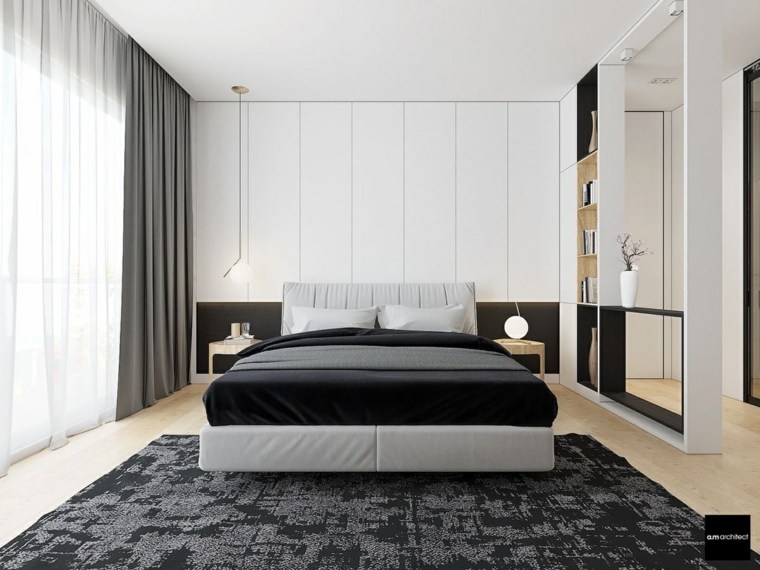 Bedroom Gray Floor Mat Interior Headboard Lighting Fixture