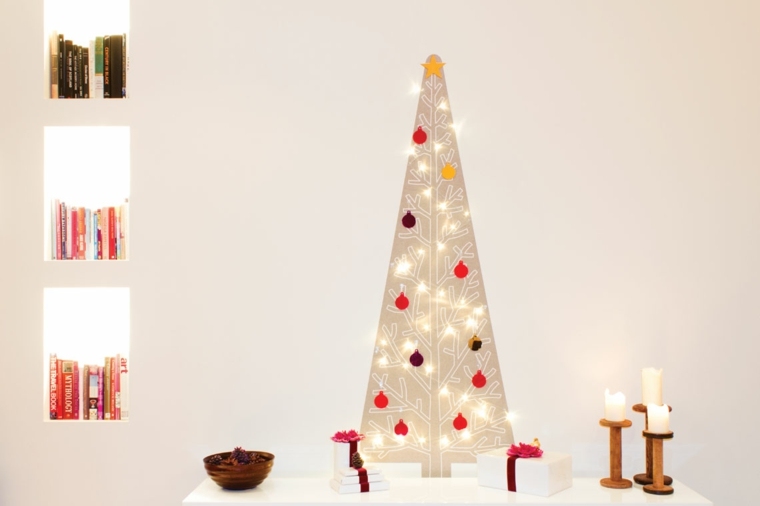 christmas tree fir cardboard cheap diy christmas idea garland light shelves wood design candles candlestick