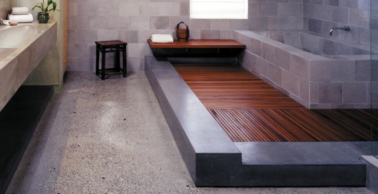 bathroom waxed concrete wall floor idea cabin shower wood