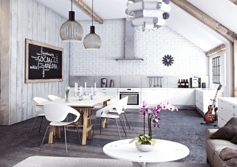 dining room open living room dining table white lighting design interior gray