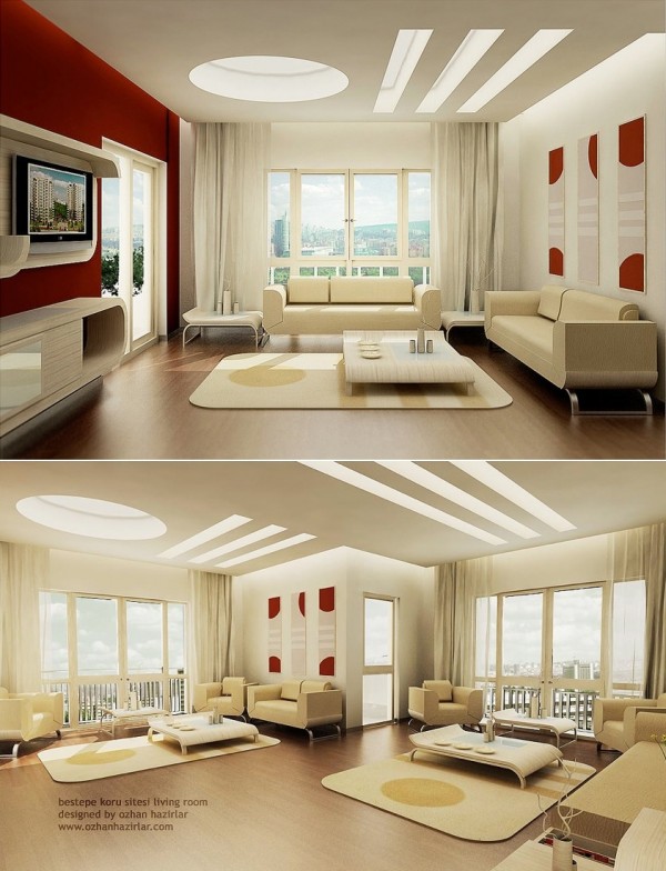 modern interior beige white red slit