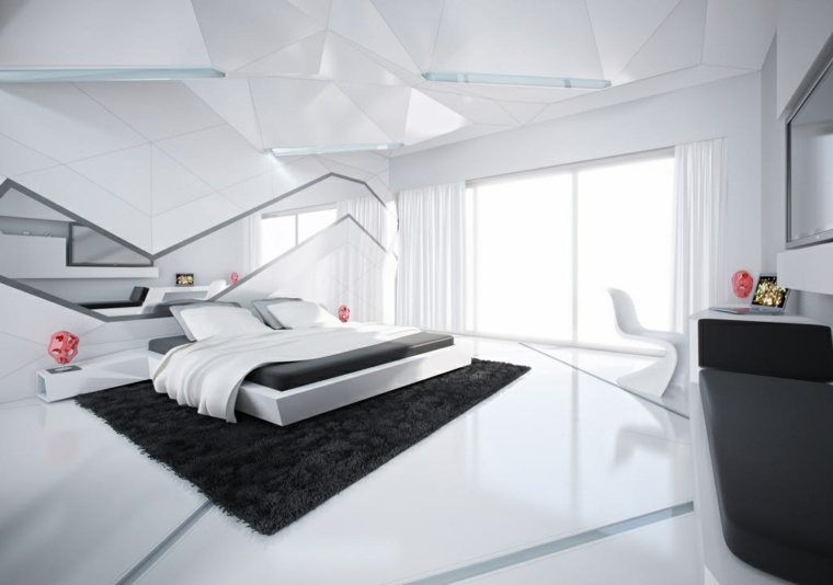 decorate space bedroom bed head of lti floor mat black