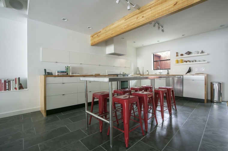 high table kitchen dining area idea stool metal red trendy design