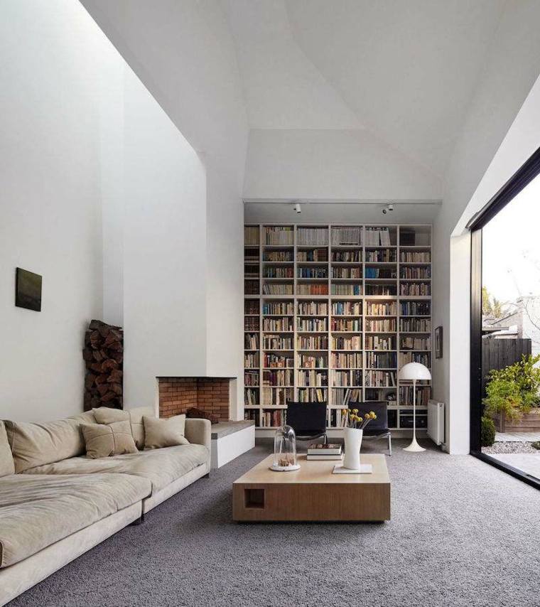 wall niches idea bookcase shelf coffee table living room carpet floor