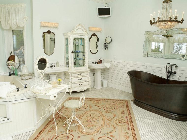 white bathroom shabby chic decoration chair mirror bathroom floor mats