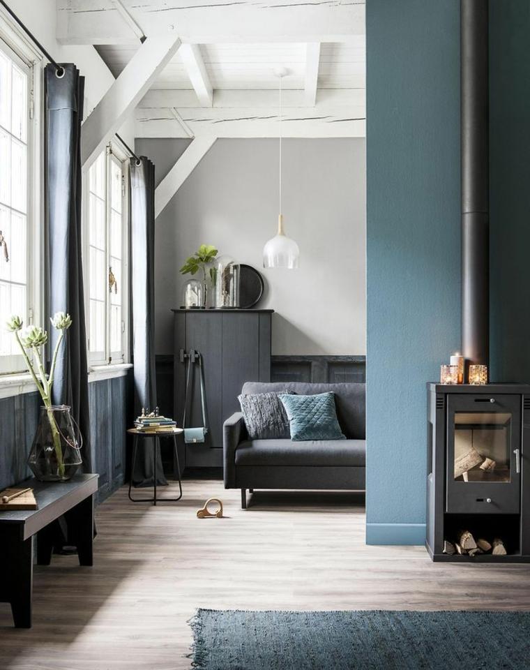 blue interior design idea sofa gray living room