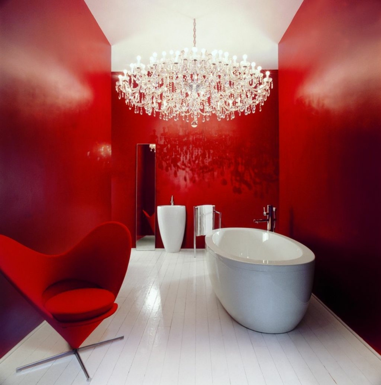 Luxurious Bathroom Design Bathtub Fixture Hanging Chair Red
