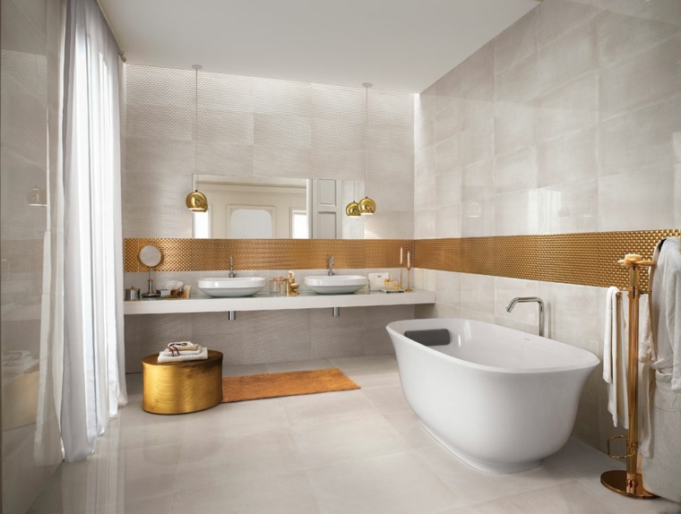 idea tile bathroom layout modern tile white elements golden