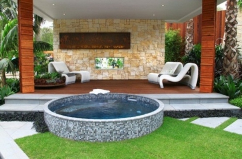 round jacuzzi artificial turf garden pavilion