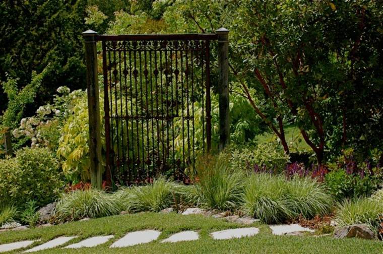 outdoor door black metal idea alley garden stones