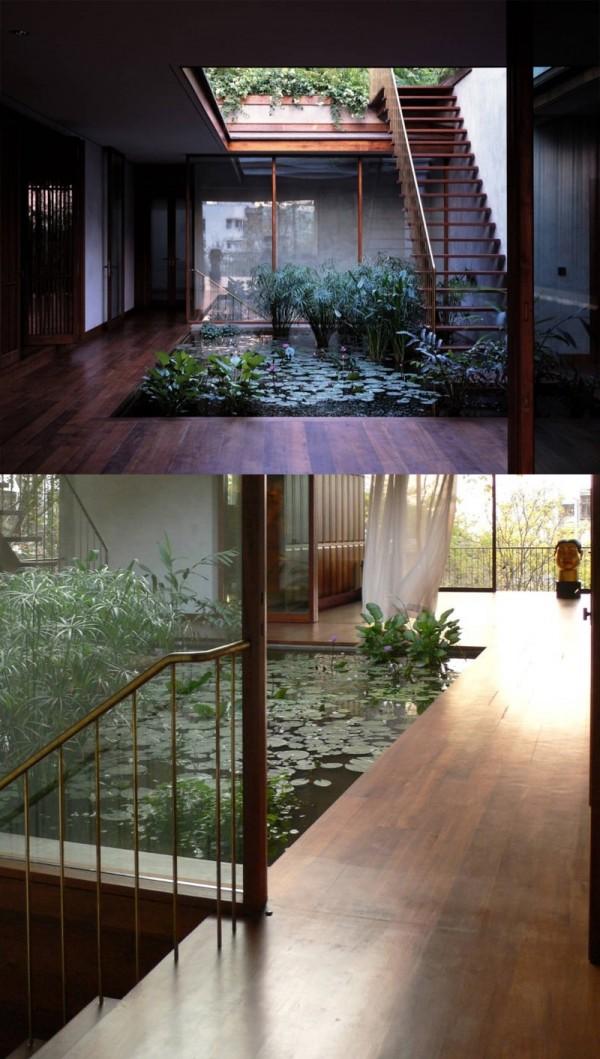 garden water parquet wood on floor