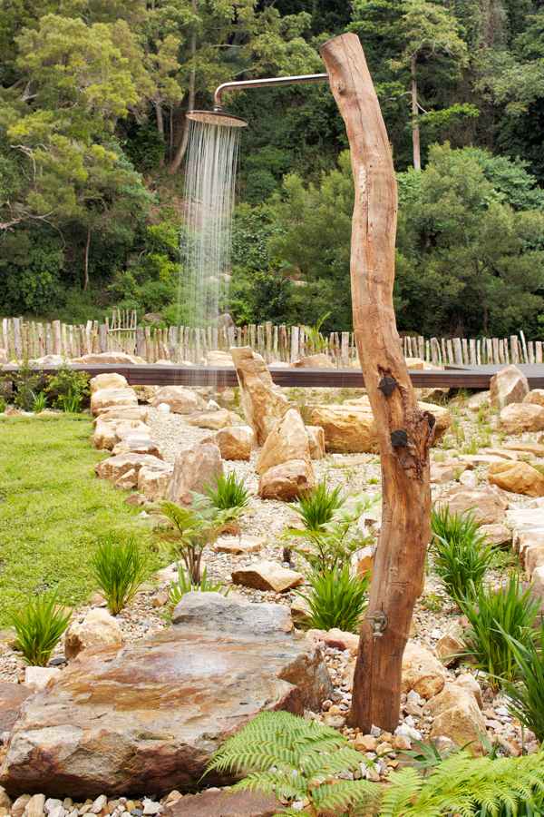 outdoor garden shower tree trunk