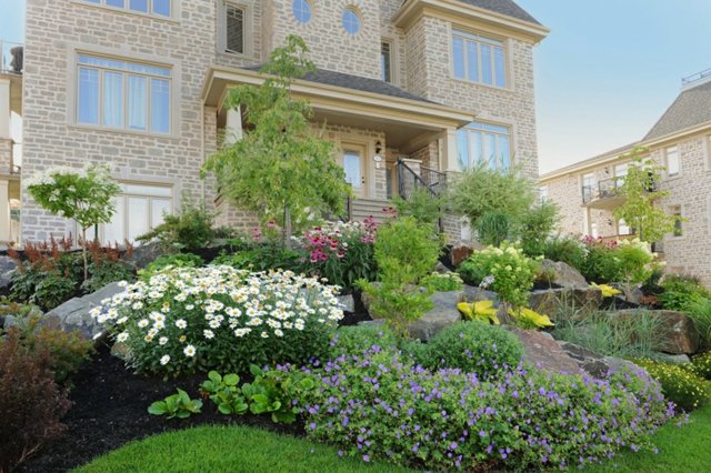 garden flowers house facade