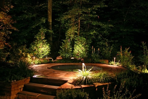 garden fountain modern lighting