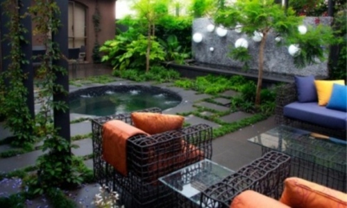 Taman Jacuzzi patung logam grill oren