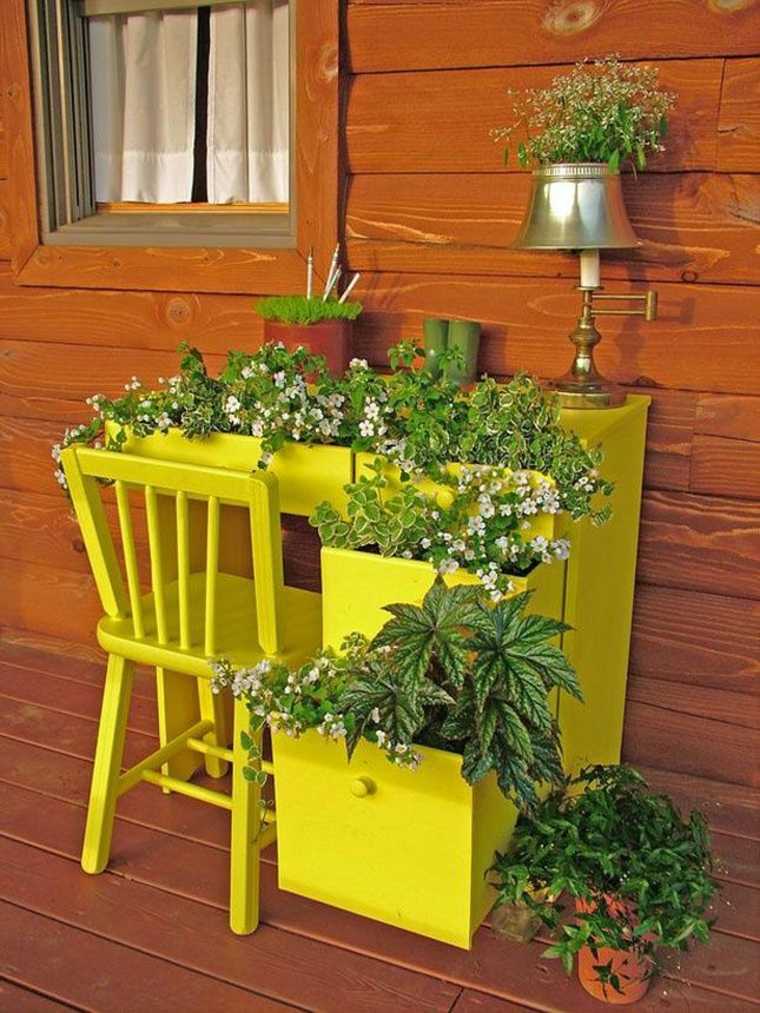 outdoor deco old wooden desk drawers chair idea