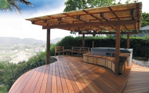 kayu pergola idea landskap luaran luar moden