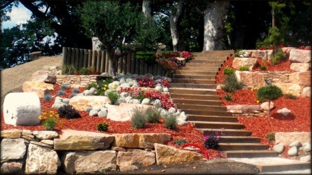 garden stones flowers stairs