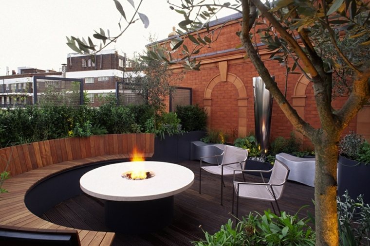 garden terrace round fireplace