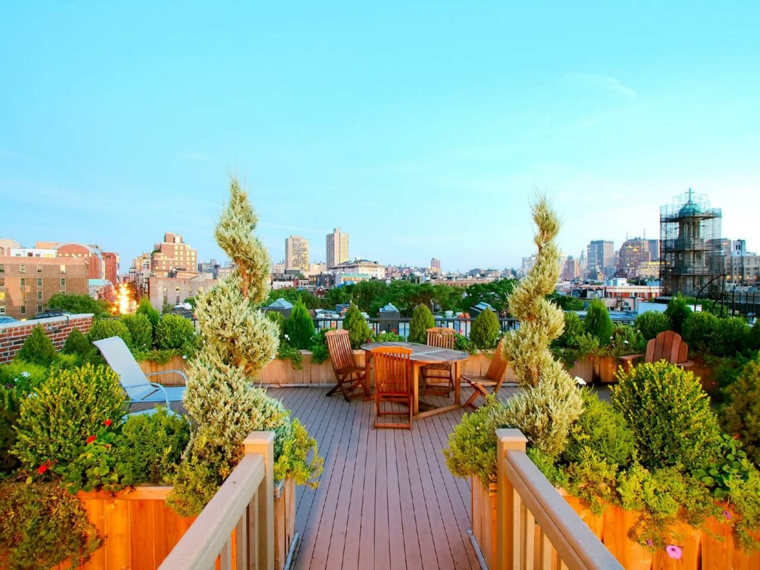 wood roof garden plant terraces