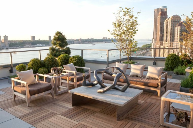 roof garden modern terrace bamboo flooring