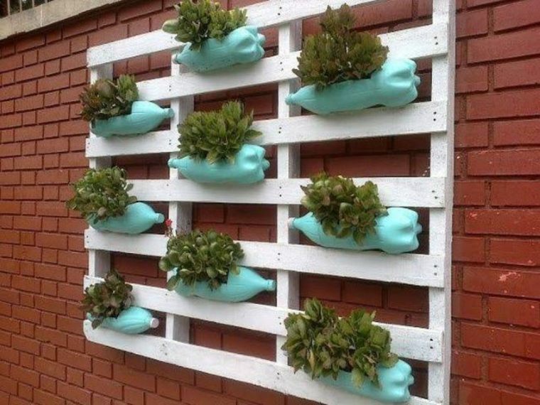 vertical garden bottle plastic pallet in white wood