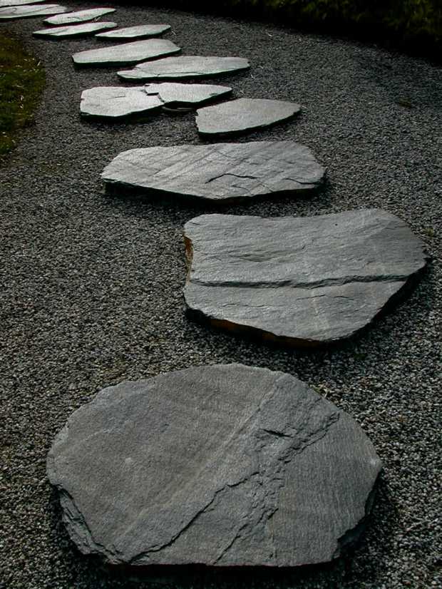 Zen garden with large stone slabs