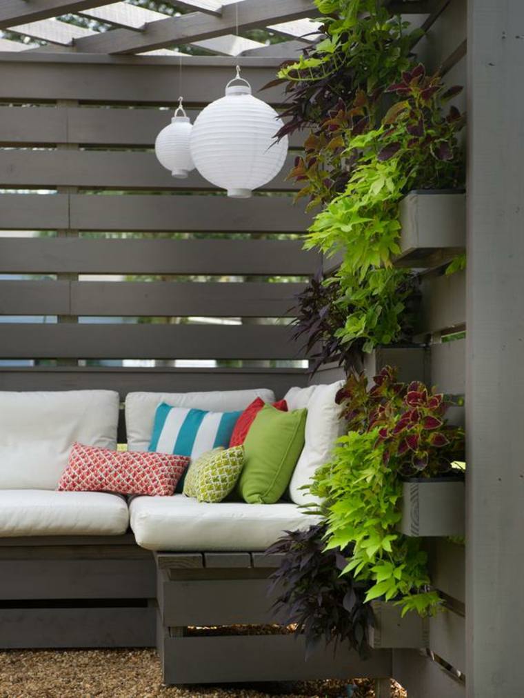 planter i alette av treterrasse stue av hagen deco tre