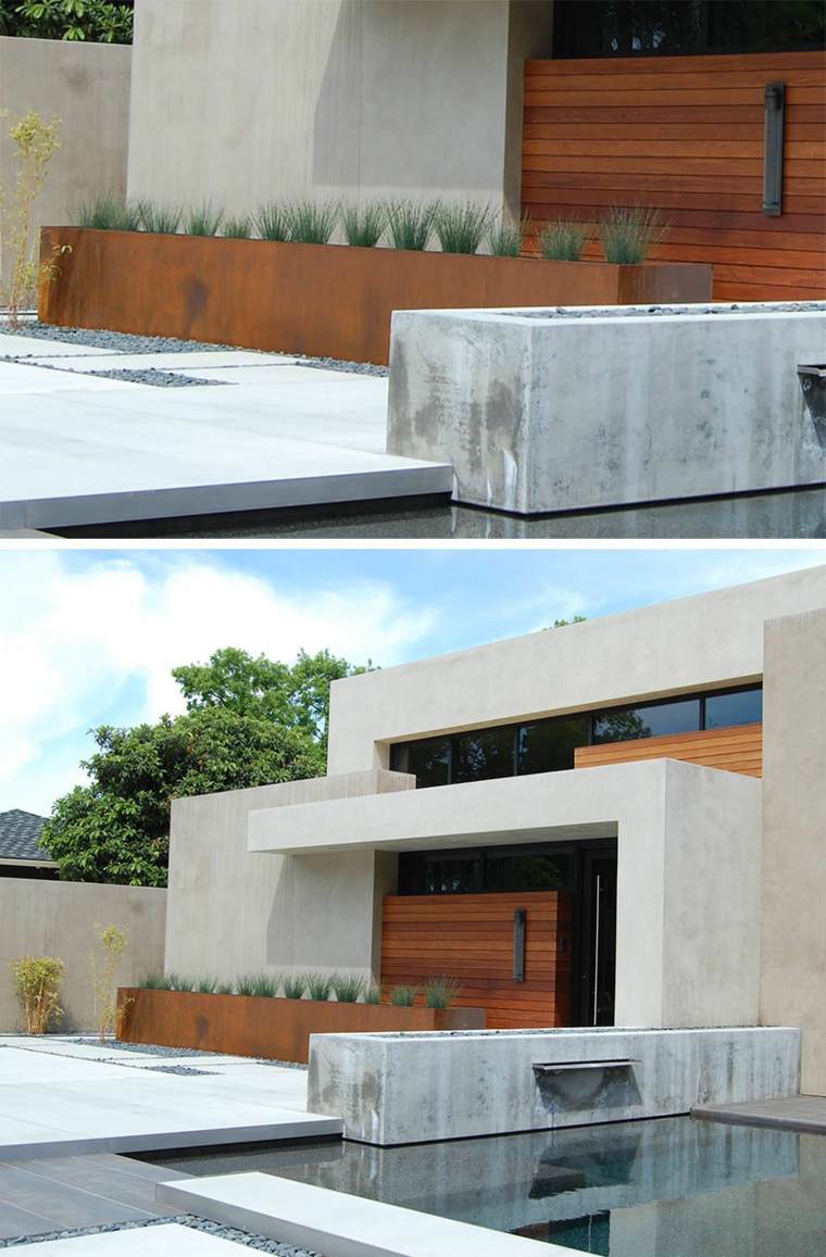 outdoor garden concrete planter steel basin d'eau