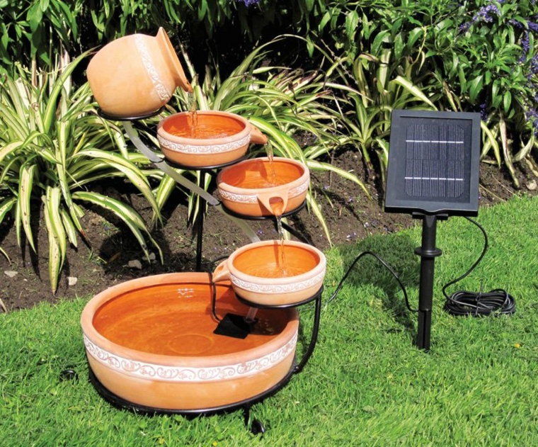 solar ceramic fountain garden idea ecological landscaping