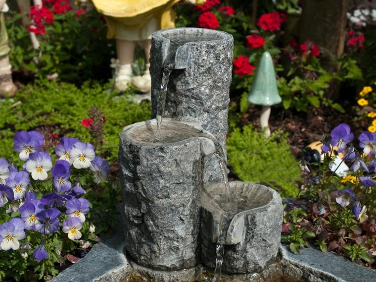 deco idea stone fountain outdoors garden deco plants